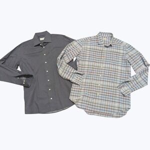 Eton Culturata Mens Shirt L Large Navy Polka Dot Blue Plaid Dress Shirts Work